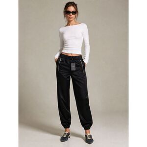 Giorgio Armani Jogger Pants Womens 44 Black Elastic Waist Zip Pockets Italy